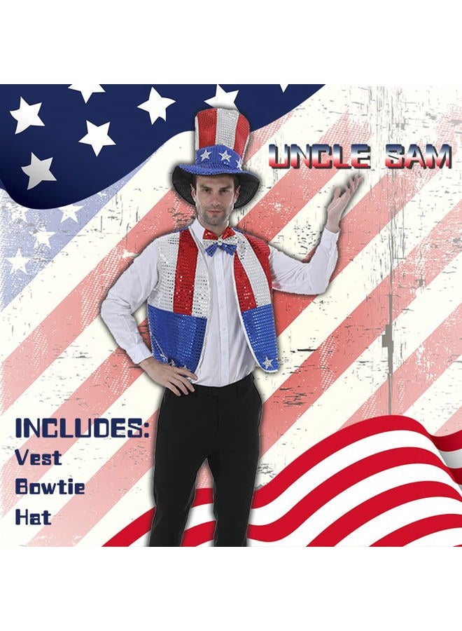 Eraspooky Men's Sequined Uncle Sam Costume Independence Day Fancy Dress - Image 2