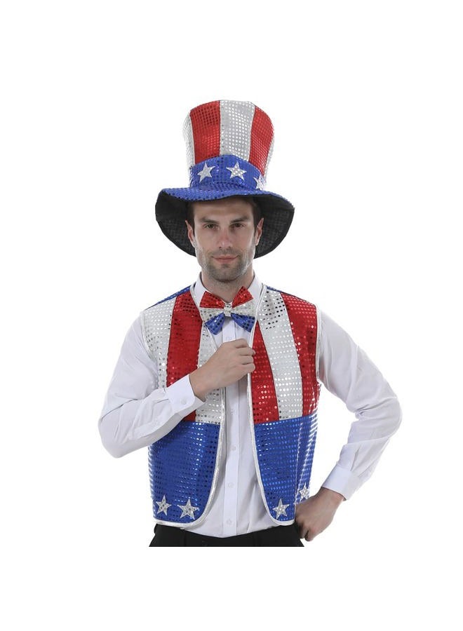 Eraspooky Men's Sequined Uncle Sam Costume Independence Day Fancy Dress - Image 1