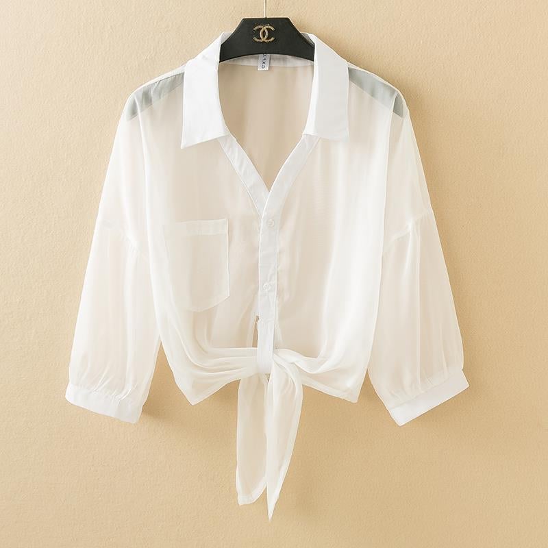 Small Shawl Summer With Suspender Skirt Women'S Outer Cardigan 2023 New Thin Sun Protection Clothing Chiffon Shirt Top - Image 2