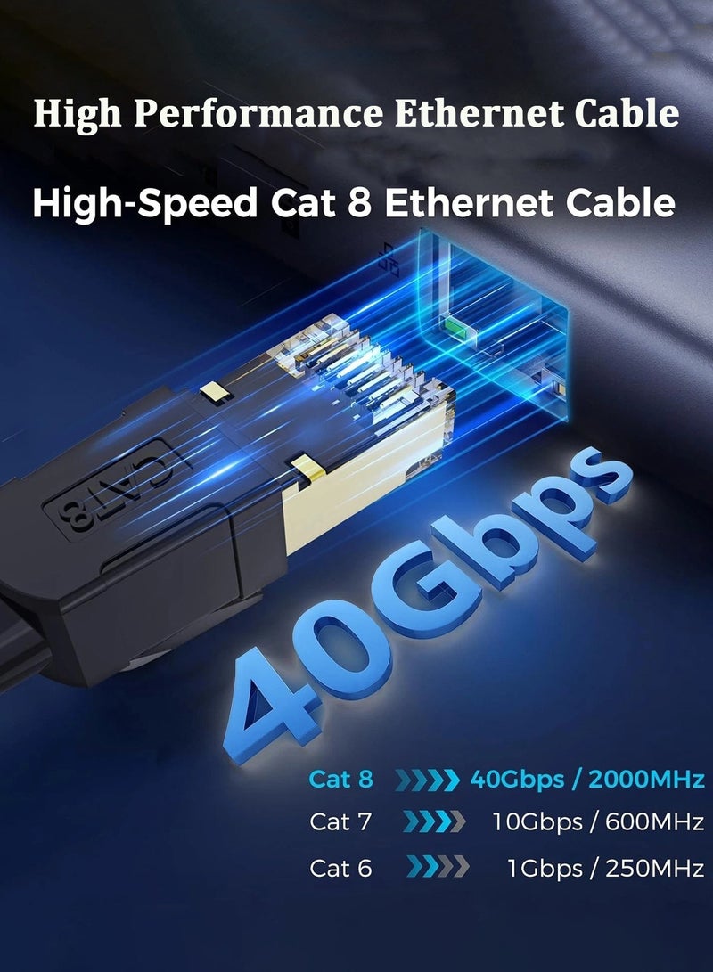 مكعب جي كابل شبكة Cat 8 كابل إيثرنت 2 متر عالي السرعة 40 جيجابت في الثانية 2000 ميجاهرتز كابل إنترنت كابل توصيل إنترنت محمي للمفاتيح وأجهزة التوجيه والمودم باللون الأسود - Image 2