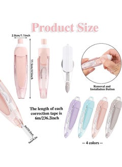 Unique 6 in 1 Refillable White Out Correction Tape Set, 4 Retractable White Out Tape Pens with 2 Replacement Whiteout Tape for School Office Supplies, 0.2 X 236 Inch  - Image 4