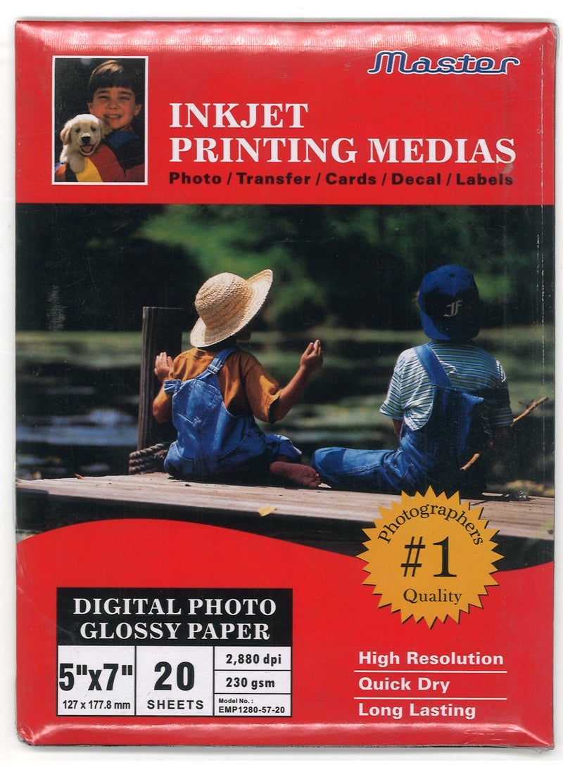 20-Piece Photo Glossy Paper 5x7 Inch Size White