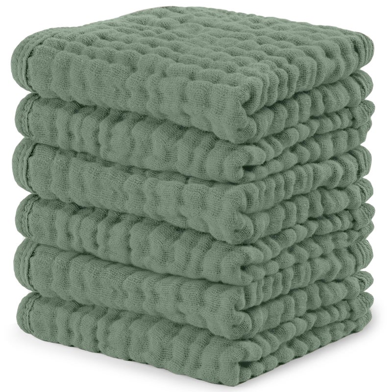 Comfy Cubs Muslin Baby Washcloths 6 Pack - Soft 6-Layer Cotton Wash Cloths for Sensitive Skin - 10"x10" Large, Gentle, Absorbent Infant Essentials for Newborn and Toddlers - Fern - Image 1