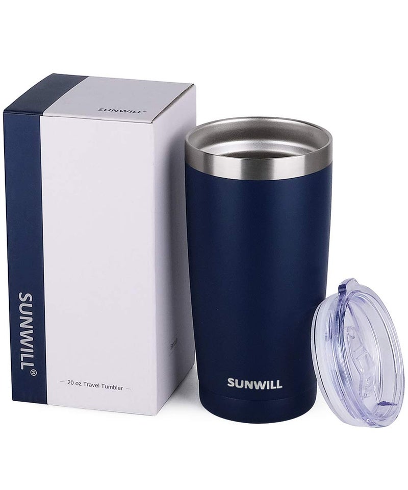 SUNWILL 20oz Tumbler with Lid, Stainless Steel Vacuum Insulated Double Wall Travel Tumbler, Durable Insulated Coffee Mug, Powder Coated Navy, Thermal Cup with Splash Proof Sliding Lid - Image 4