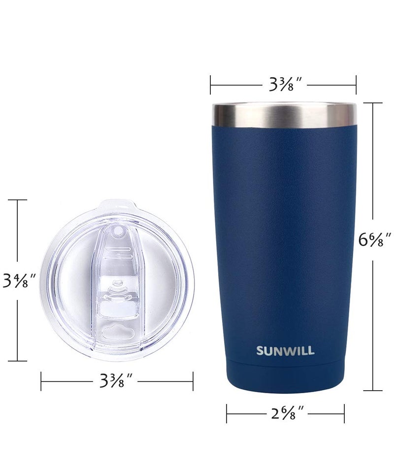 SUNWILL 20oz Tumbler with Lid, Stainless Steel Vacuum Insulated Double Wall Travel Tumbler, Durable Insulated Coffee Mug, Powder Coated Navy, Thermal Cup with Splash Proof Sliding Lid - Image 3