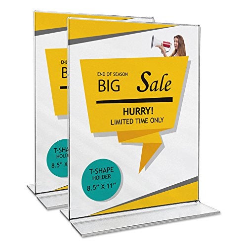 Universal UNV76864 2Sided TStyle 812 in x 11 in Freestanding Frames Clear 2Pack