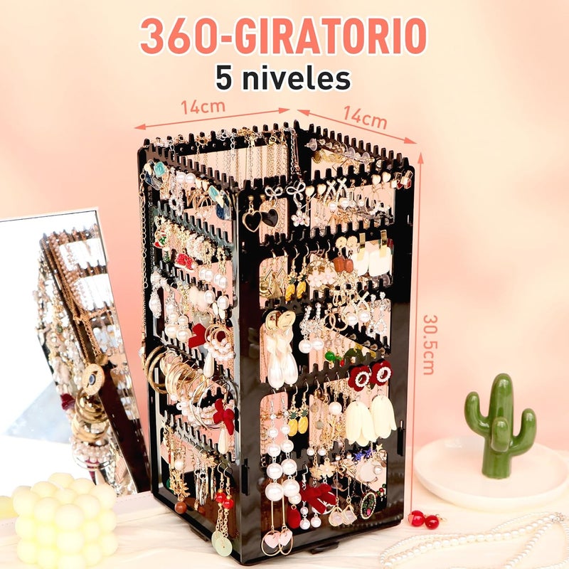 17Dec 360 Rotating Earring Holder Organizer Stand - 5 Tiers Acrylic Jewelry Storage with 212 Holes and Grooves - Image 2
