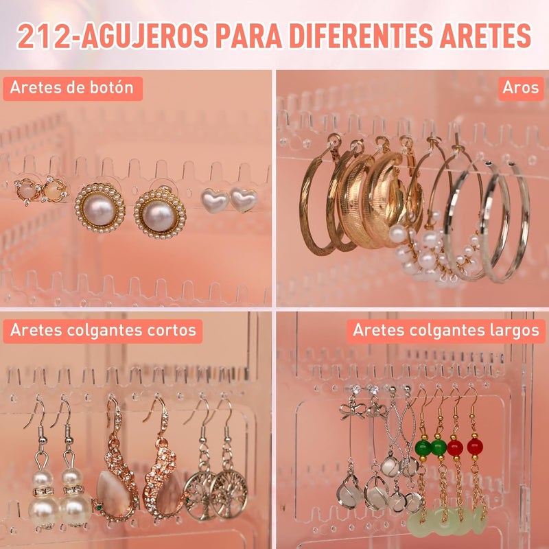 17Dec 360 Rotating Earring Holder Organizer Stand - 5 Tiers Acrylic Jewelry Storage with 212 Holes and Grooves - Image 3