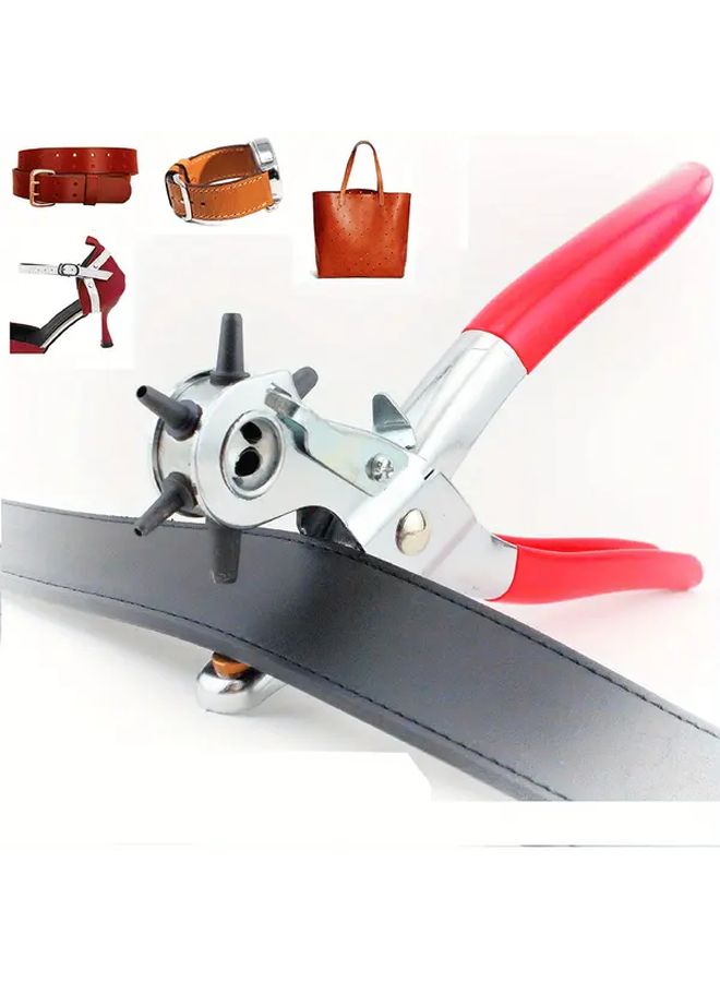9 Inch Heavy Duty Faux Leather Hole Punch 6 Size Rotating Manual Tool Red Rubber Handle Metal Body No Electricity Needed For Belts Shoes And Crafts - Image 1