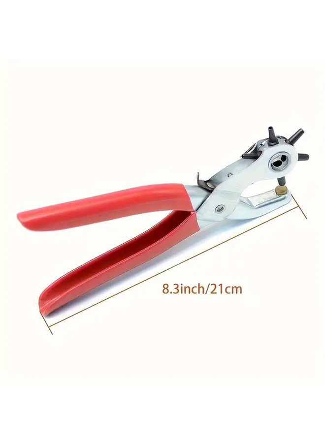 9 Inch Heavy Duty Faux Leather Hole Punch 6 Size Rotating Manual Tool Red Rubber Handle Metal Body No Electricity Needed For Belts Shoes And Crafts - Image 3