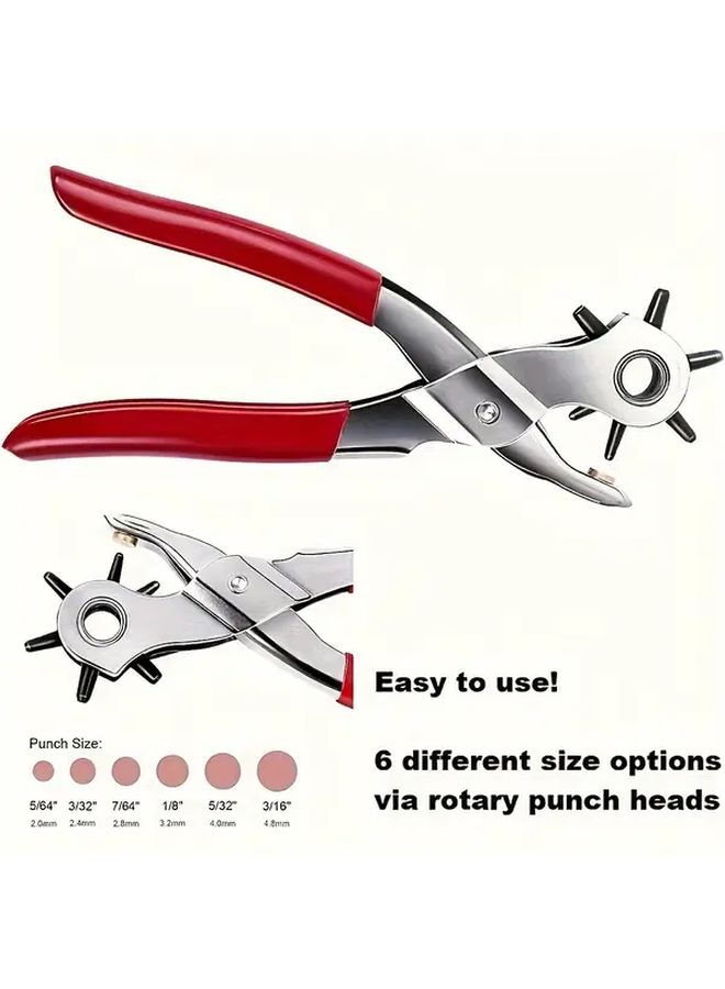 9 Inch Heavy Duty Faux Leather Hole Punch 6 Size Rotating Manual Tool Red Rubber Handle Metal Body No Electricity Needed For Belts Shoes And Crafts - Image 4