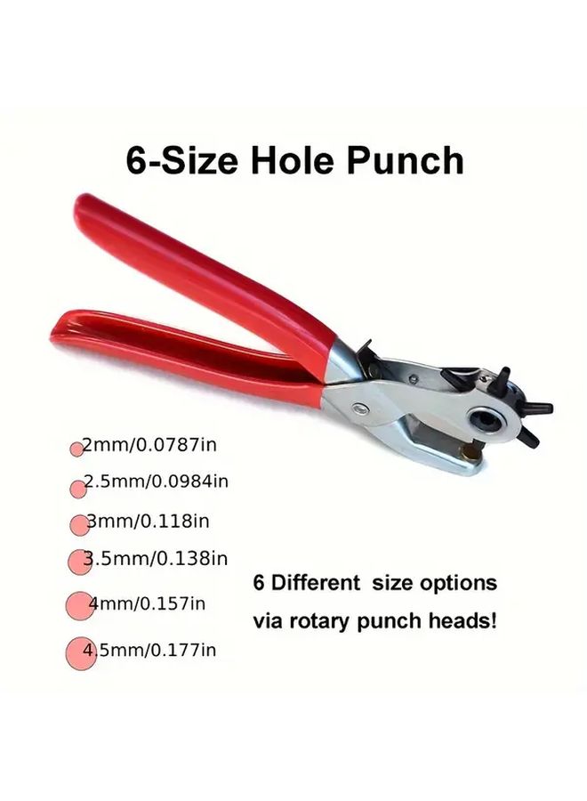 9 Inch Heavy Duty Faux Leather Hole Punch 6 Size Rotating Manual Tool Red Rubber Handle Metal Body No Electricity Needed For Belts Shoes And Crafts - Image 5