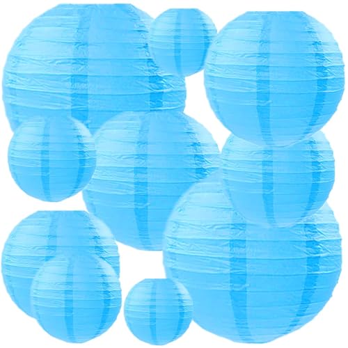 Kinteshun Folding Round Paper Lantern Reusable Chinese/Japanese Style Hanging Ornament Lamp Cover for Garden Birthday Party Decoration Supplies(Blue,10pcs Assorted Sizes) - Image 1