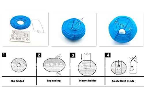 Kinteshun Folding Round Paper Lantern Reusable Chinese/Japanese Style Hanging Ornament Lamp Cover for Garden Birthday Party Decoration Supplies(Blue,10pcs Assorted Sizes) - Image 4