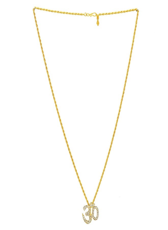 morir Brass CZ Studded Om Golden Locket Pendant for Men and Women - Image 2