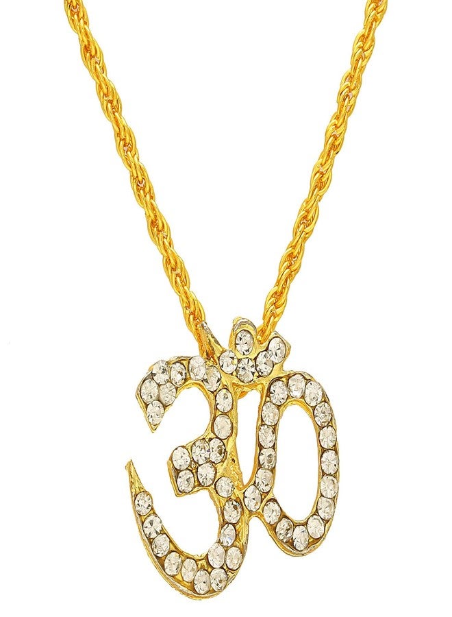 morir Brass CZ Studded Om Golden Locket Pendant for Men and Women - Image 1