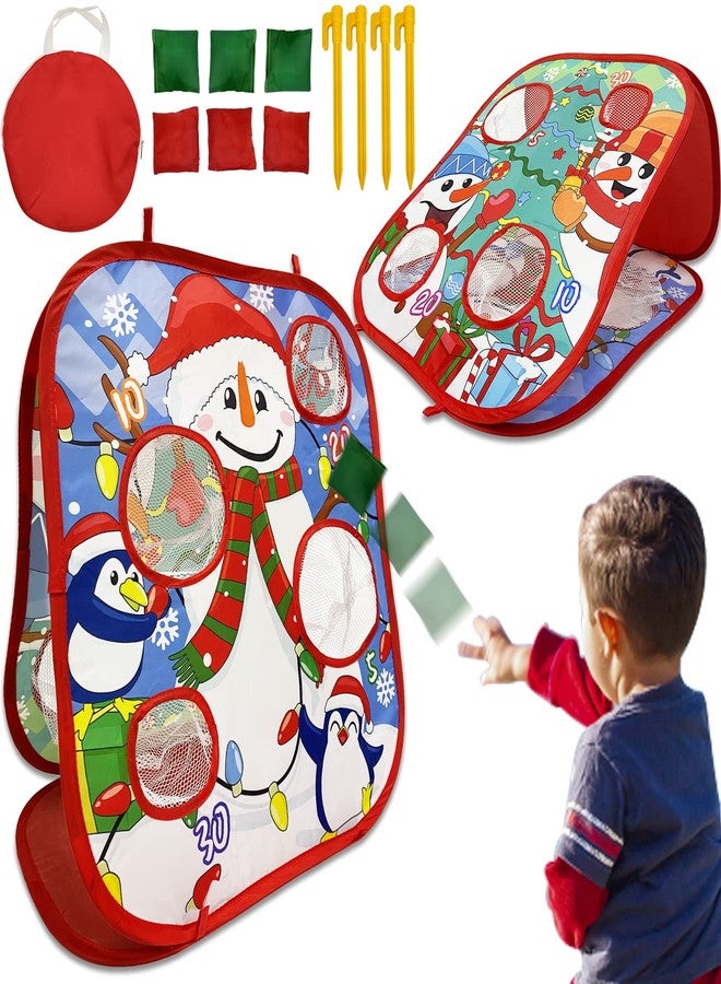 AMENON Christmas Party Games for Kids Adults Cornhole Bean Bag Toss Collapsible Double-Sided Board 8 Score Hole Christmas Party Favor Supplies Yard Indoor Outdoor Toys Xmas Carnival Game (6 Bean Bag 4 Stake) - Image 1