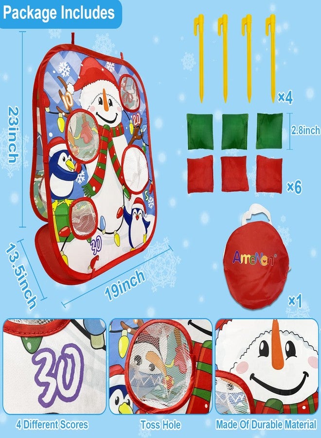 AMENON Christmas Party Games for Kids Adults Cornhole Bean Bag Toss Collapsible Double-Sided Board 8 Score Hole Christmas Party Favor Supplies Yard Indoor Outdoor Toys Xmas Carnival Game (6 Bean Bag 4 Stake) - Image 2