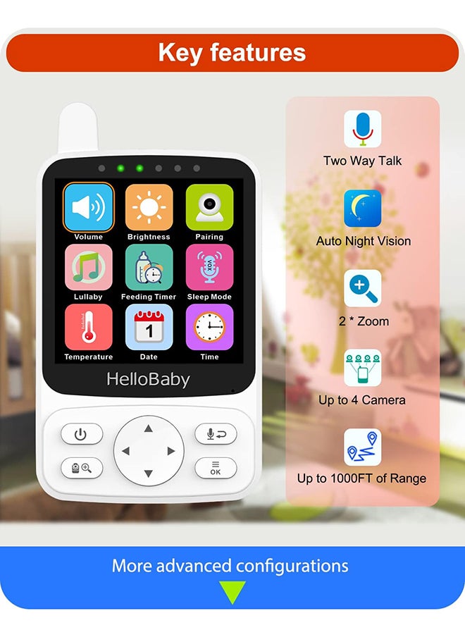 Hellobaby - 4 Inches IPS Screen Video Monitor With 29 Hour Battery Life, 1000 Ft Long Rang, Auto Night Vision, 2 Way Audio, Temperature Display - Image 1