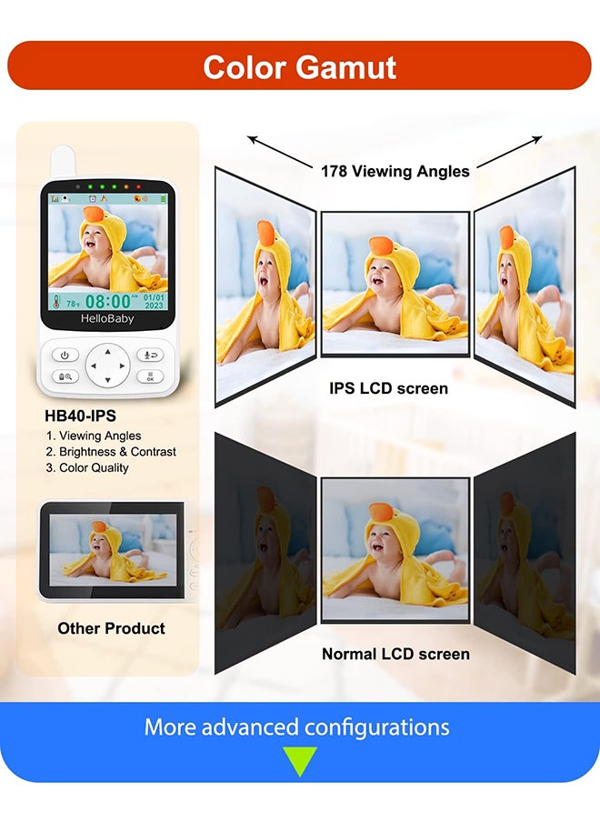 Hellobaby - 4 Inches IPS Screen Video Monitor With 29 Hour Battery Life, 1000 Ft Long Rang, Auto Night Vision, 2 Way Audio, Temperature Display - Image 1