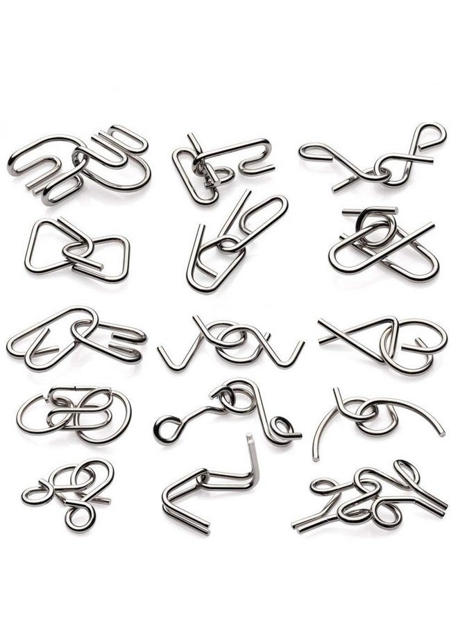 PLUSPOINT PLUSPOINT Brain Teasers Metal Wire Puzzle Toys - Assorted Metal Puzzle Toys For Gifts, Party Favors, Prizes, Disentanglement Puzzle Unlock Interlock Toys - Iq Puzzle Brain Teaser (16 Pc), Kid - Image 1