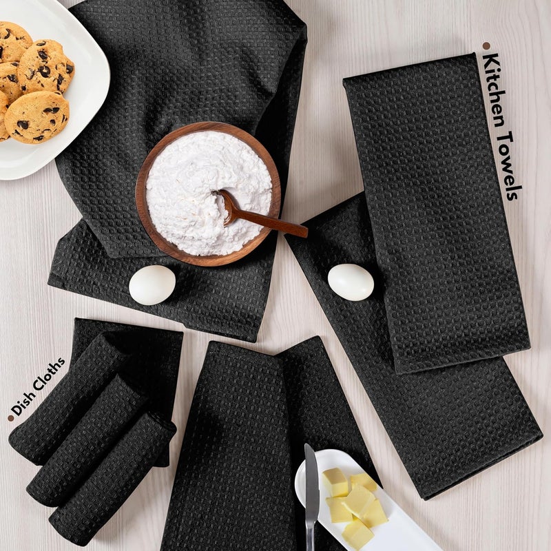 Native Fab Cotton Kitchen Towel  Dishcloths Set  8 Pieces Ultra Absorbent Washable Quick Drying Durable Towels for Cooking Cleaning Baking  Ideal for Home Restaurants Cafes  Black - Image 2
