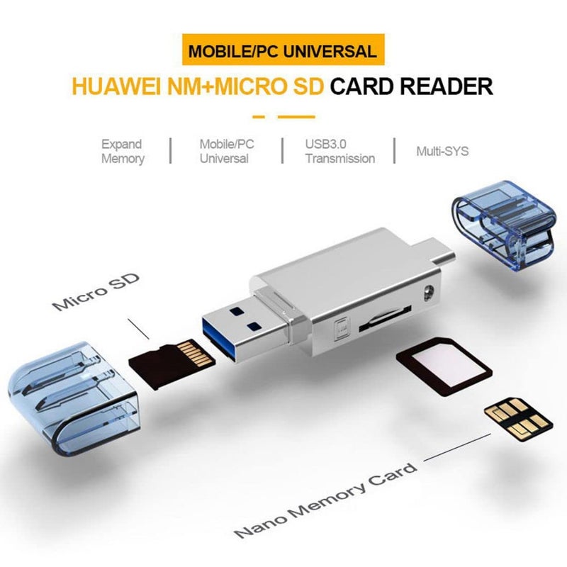 ChenYang Nano Memory Card & TF Micro SD Card to USB C & USB 2.0 Card Reader Adapter Plug & Play - Image 2