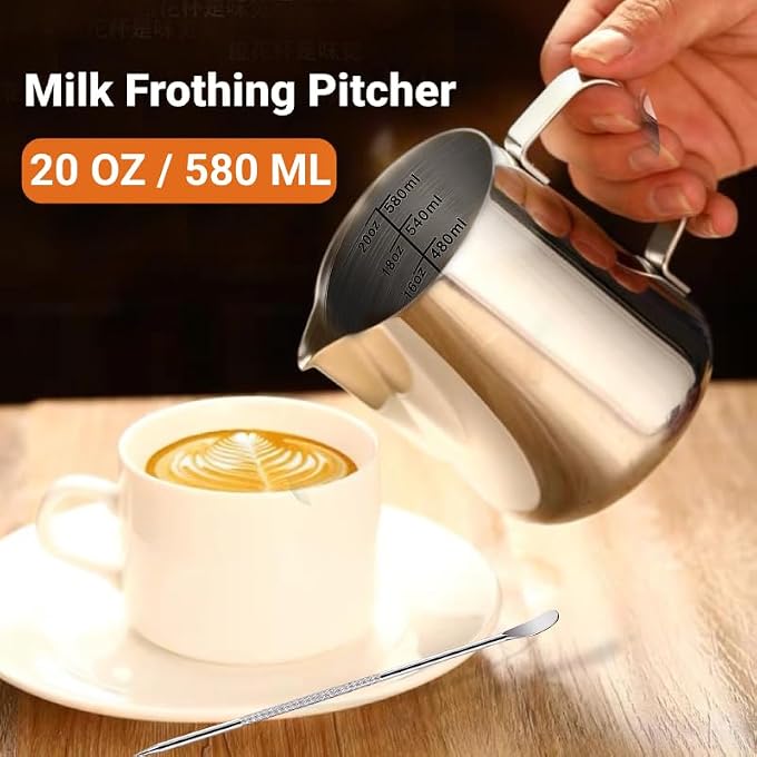 Unity Milk Frothing Pitcher  20Oz600Ml Milk Frother Cup Stainless Steel Steam Pitcher Milk Steaming Pitcher Coffee Cappuccino Latte Art Espresso Machine Accessories With Latte Art Pen - Image 3