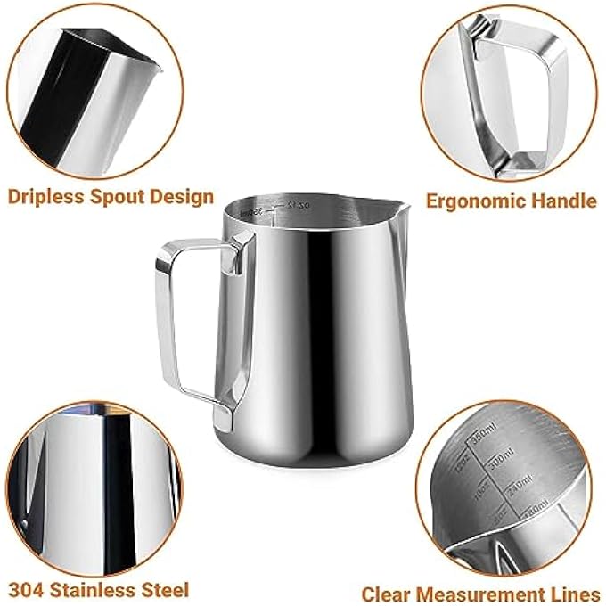 Unity Milk Frothing Pitcher  20Oz600Ml Milk Frother Cup Stainless Steel Steam Pitcher Milk Steaming Pitcher Coffee Cappuccino Latte Art Espresso Machine Accessories With Latte Art Pen - Image 4