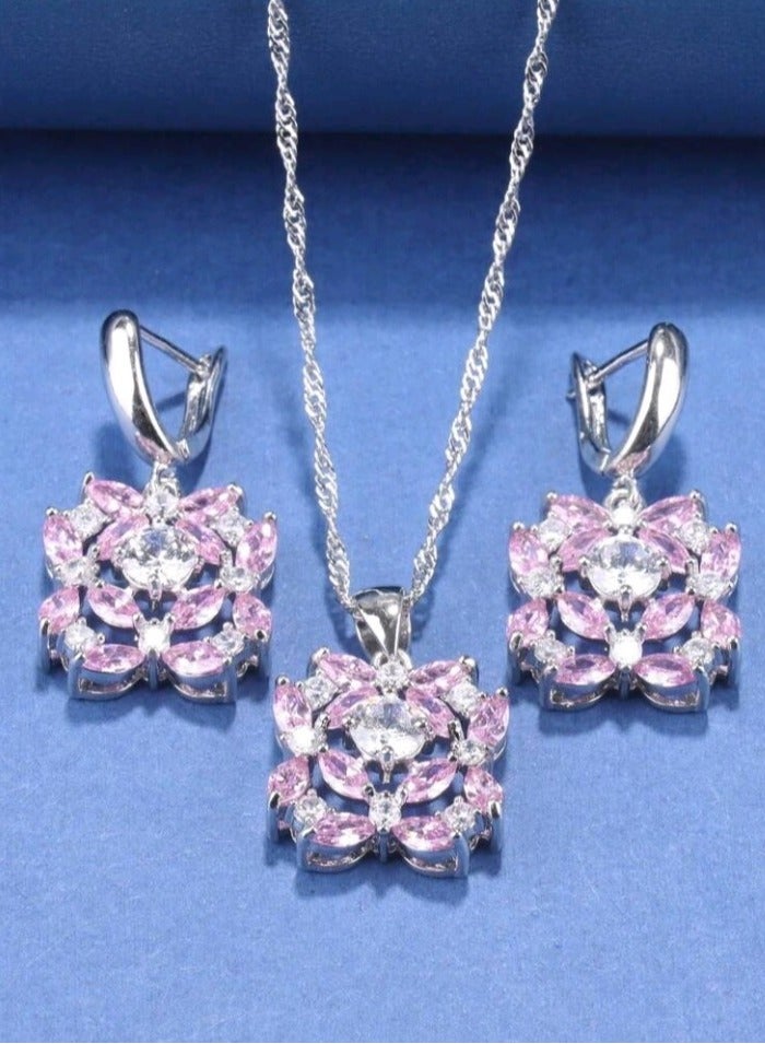 925 Silver Plated Luxury Jewellery Set For Women Inlaid With Zirconia  - Image 1