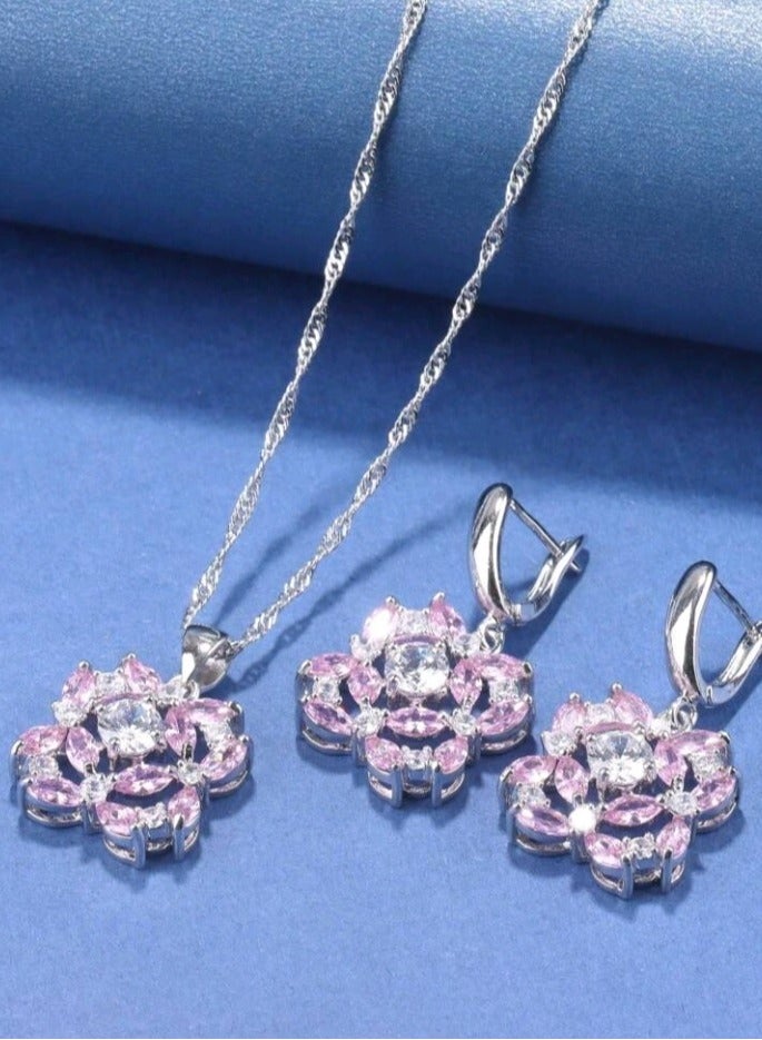 925 Silver Plated Luxury Jewellery Set For Women Inlaid With Zirconia  - Image 2