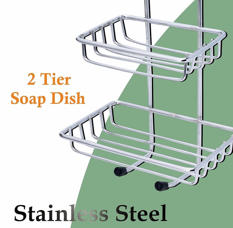 Pathavi 2-Tier Wall Mounted Stainless Steel Bathroom Soap Rack | Strong Self-Adhesive Shower Organizer for Soap & Toiletries | Rustproof Storage Rack for Kitchen, Washroom & Toilet, No Drilling Needed - Image 4