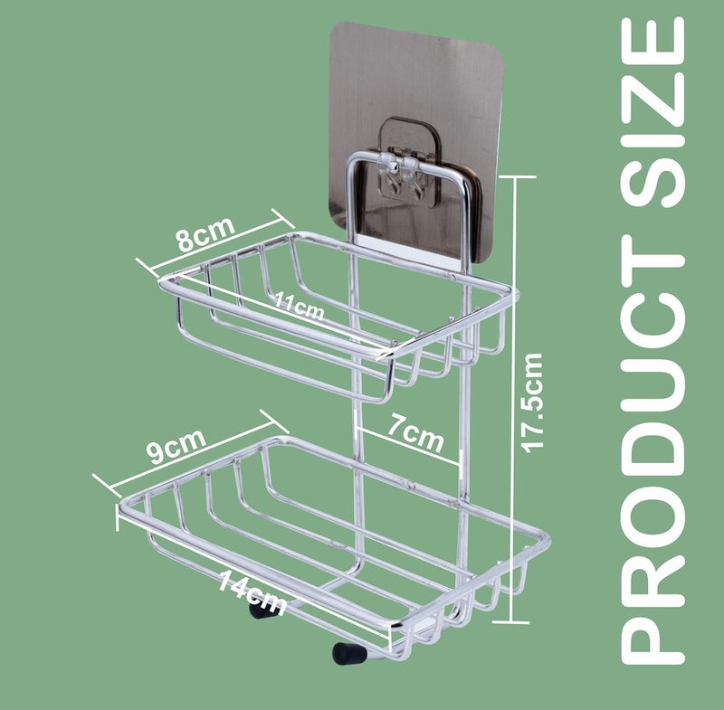 Pathavi 2-Tier Wall Mounted Stainless Steel Bathroom Soap Rack | Strong Self-Adhesive Shower Organizer for Soap & Toiletries | Rustproof Storage Rack for Kitchen, Washroom & Toilet, No Drilling Needed - Image 3