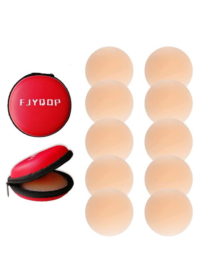 FJYQOP Silicone Covers - 5 Pairs, Women's Reusable Adhesive Invisible Pasties Nippleless Covers Round, Beige, L - Image 1