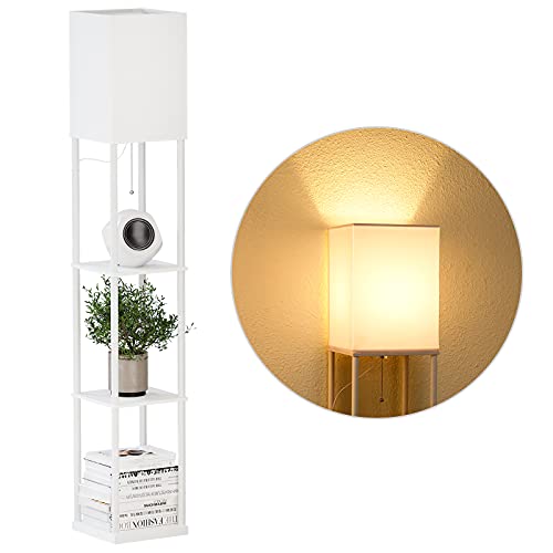 SUNMORY Floor Lamp with Shelves, Modern Square Standing Lamp with 3 Color Temperature Bulb, Corner Display Bookshelf Lamp for Living Room and Bedroom - Image 1