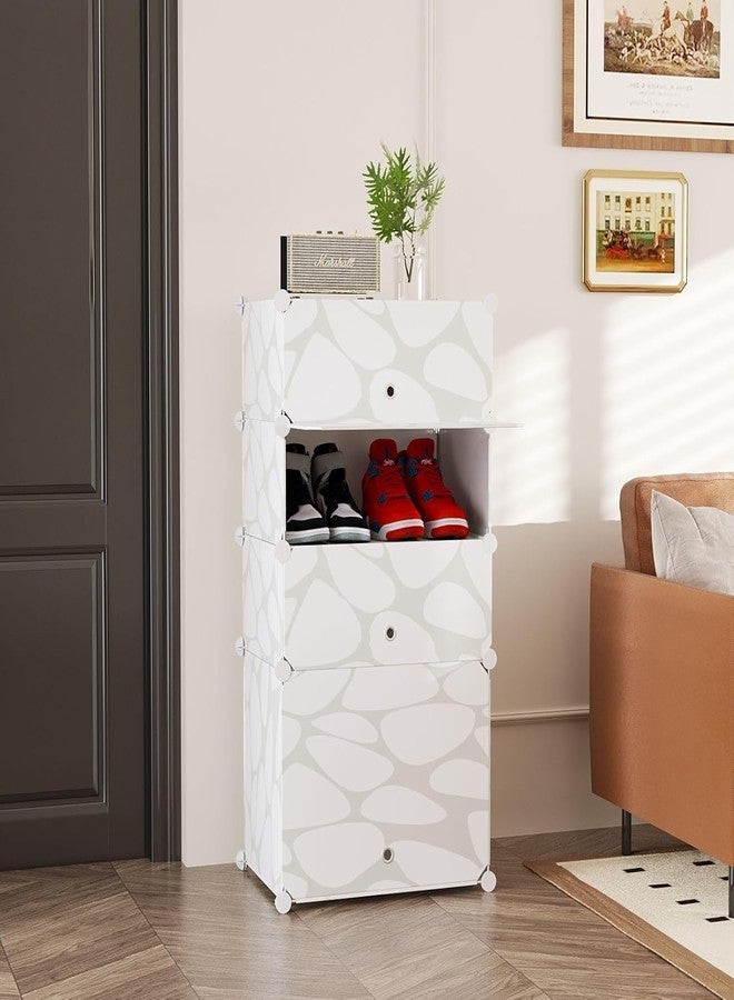 Owme 4 Door Portable Shoe Rack Cabinet with Flip Door | Space Saving Multi Layer Shoe Organizer for Entryway Living Room | Multi Layer Storage for Sneakers, Heels & Boots - White - Image 2