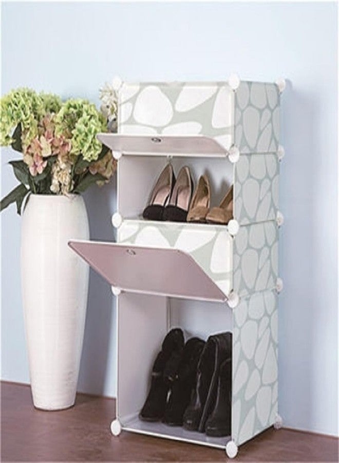 Owme 4 Door Portable Shoe Rack Cabinet with Flip Door | Space Saving Multi Layer Shoe Organizer for Entryway Living Room | Multi Layer Storage for Sneakers, Heels & Boots - White - Image 1