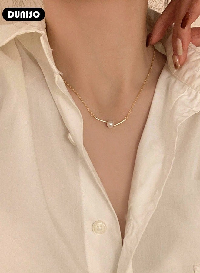 DUNISO Pearl Necklace 925 Sterling Silver Choker Necklace Silver Choker Chain Pearl Pendant Necklace Simple Necklace Chain Jewelry for Women Teen Girls - Image 5