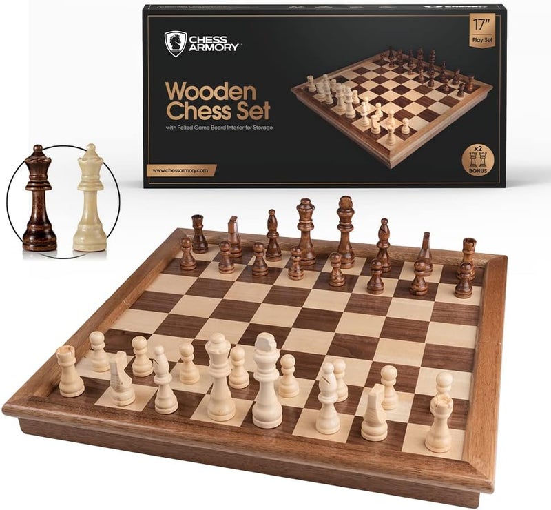 Chess Armory Chess Set 17" x 17" Wooden Chess Set - Large Chess Board Set, Unique Chess Game Includes Extra Queen Pieces & Storage Box - Classic Board Game - Chess Sets for Adults and Kids - Image 1
