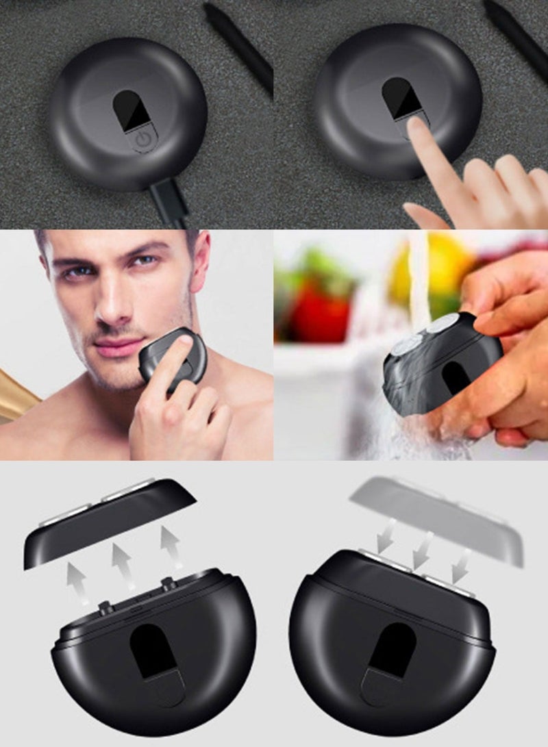 سيارم مصغرة ماكينة حلاقة كهربائية للسفر ، جيب قابل للغسل ماكينة حلاقة كهربائية ، المحمولة اللاسلكية القابلة لإعادة الشحن الحلاقة للرجال ، الجافة والرطبة الروتاري ماكينة حلاقة كهربائية - رمادي داكن - Image 5