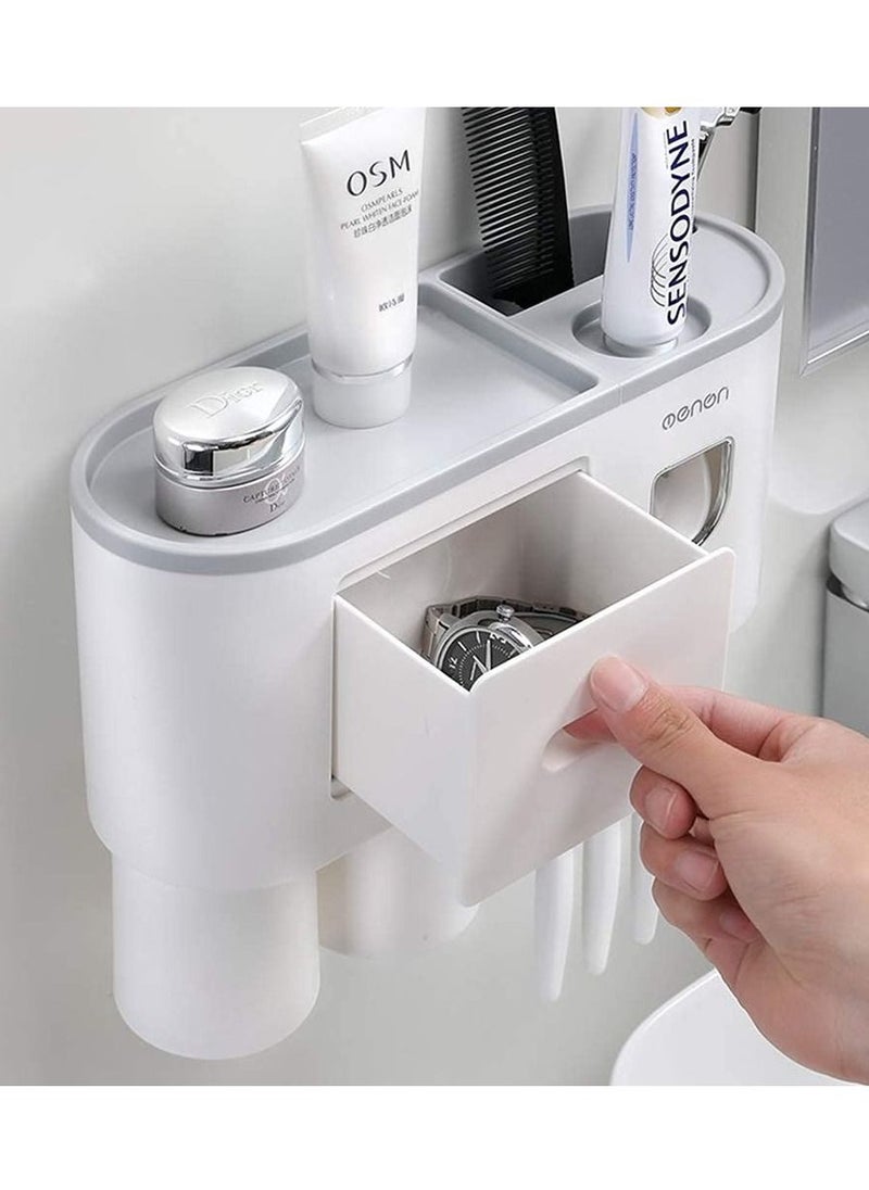 XiuWoo - Automatic Wall Mounted Toothpaste Dispenser And Toothbrush Holder With Two Magnetic Cups - Image 1
