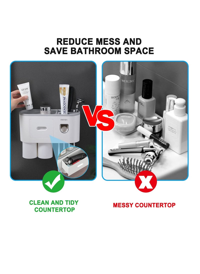 XiuWoo - Automatic Wall Mounted Toothpaste Dispenser And Toothbrush Holder With Two Magnetic Cups - Image 1