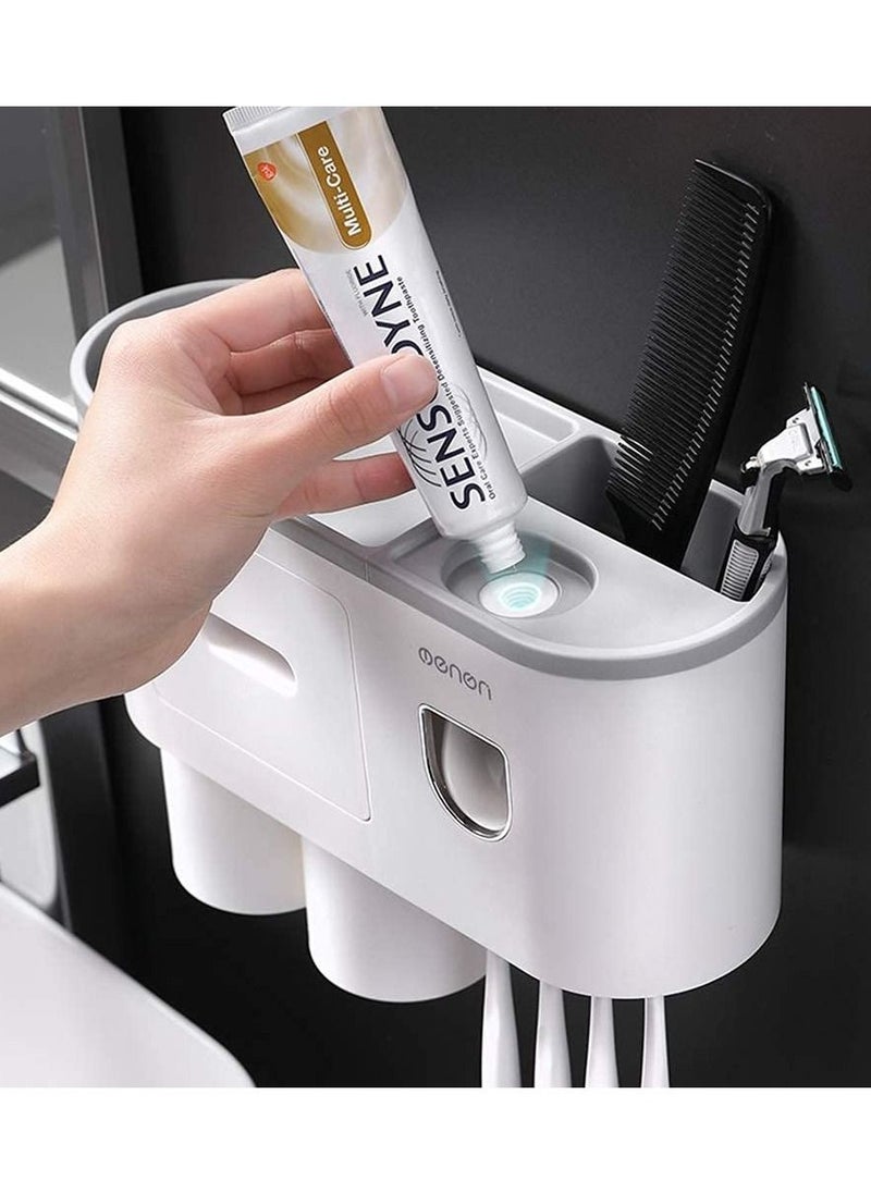 XiuWoo - Automatic Wall Mounted Toothpaste Dispenser And Toothbrush Holder With Two Magnetic Cups - Image 1