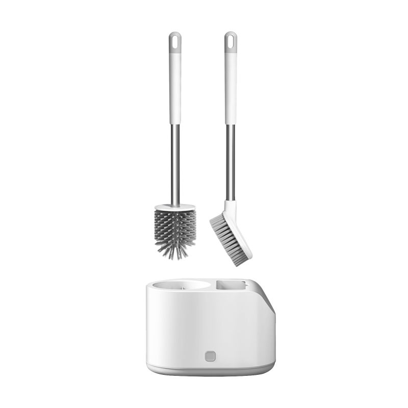 ٢ قطع فرشاة مرحاض مع حامل، واقفة على الأرض، فرشاة مرحاض بشعيرات ناعمة لتنظيف مرحاض الحوض بعمق بدون حفر في الحمام - Image 1