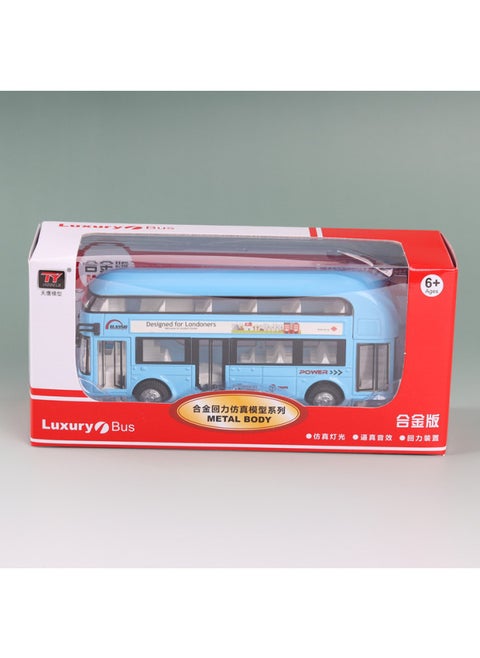 Tianying Alloy Car Model 1:36 Double-layer Bus Pull Back Sound Light Toy Bus Car Music Model Ornaments-Color:6008B Blue Window Box