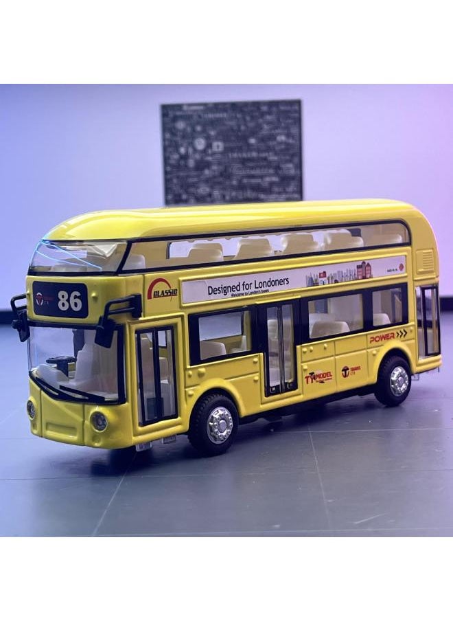 Generic - Tianying Alloy Car Model 1:36 Double-layer Bus Pull Back Sound Light Toy Bus Car Music Model Ornaments-Color:6008B Blue Window Box - Image 1