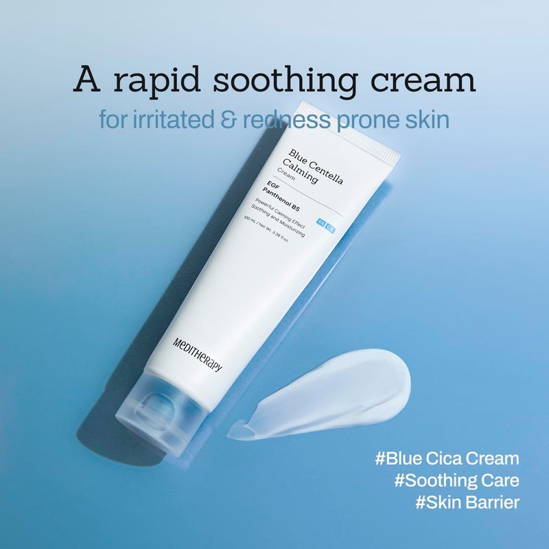 MEDITHERAPY Blue Centella Calming Cream - Hydrating Korean Face Moisturizer - Rapid Soothing Moisturizer Face Cream for All Types - Strengthening Skin Barrier for Glowing Skin - Non-Clogging Pore 3.38 fl oz. - Image 2