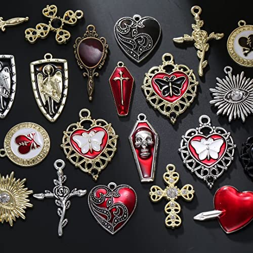 YEYULIN Baroque 64pcs Assorted Gold Black Red Rose Skull Enamel Charms Coffin Cross Halloween Charm Pendant DIY for Earrings Necklace Bracelet Jewelry Making and Crafting - Image 4