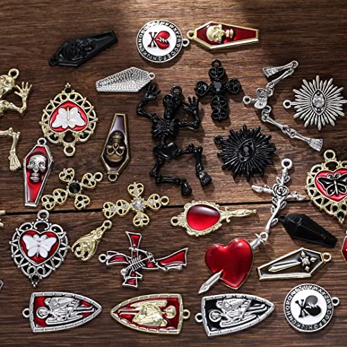 YEYULIN Baroque 64pcs Assorted Gold Black Red Rose Skull Enamel Charms Coffin Cross Halloween Charm Pendant DIY for Earrings Necklace Bracelet Jewelry Making and Crafting - Image 3