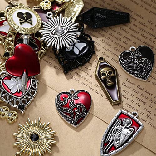 YEYULIN Baroque 64pcs Assorted Gold Black Red Rose Skull Enamel Charms Coffin Cross Halloween Charm Pendant DIY for Earrings Necklace Bracelet Jewelry Making and Crafting - Image 5